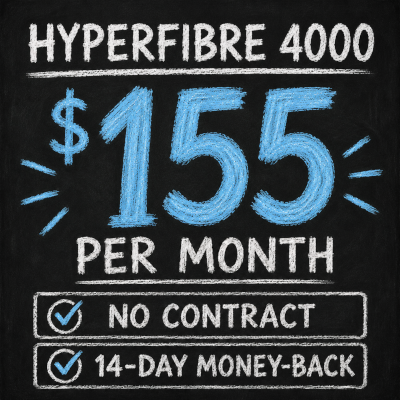 Hyperfibre 4000 for $155 per month, no contract, 14-day money-back